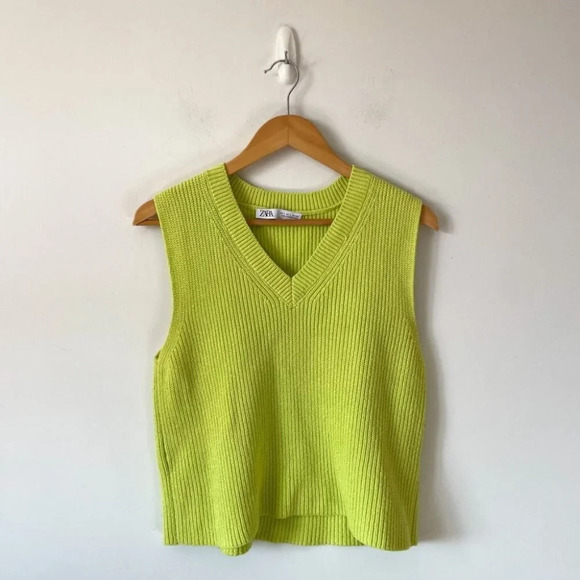 Zara Ribbed Knit Sleeveless Sweater  Vest Lime Green Blogger Size Small - Picture 4 of 8
